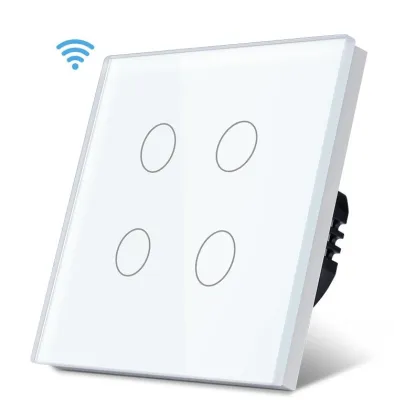 Wi-Fi 4 Gang 1 way switch Universal model , L+N, 1000W/gang Tuya/Smart Life App,Easy Remote Control with Amazon Alexa,Google Assistant,Yandex Alice Size:86*86mm Glass Panel