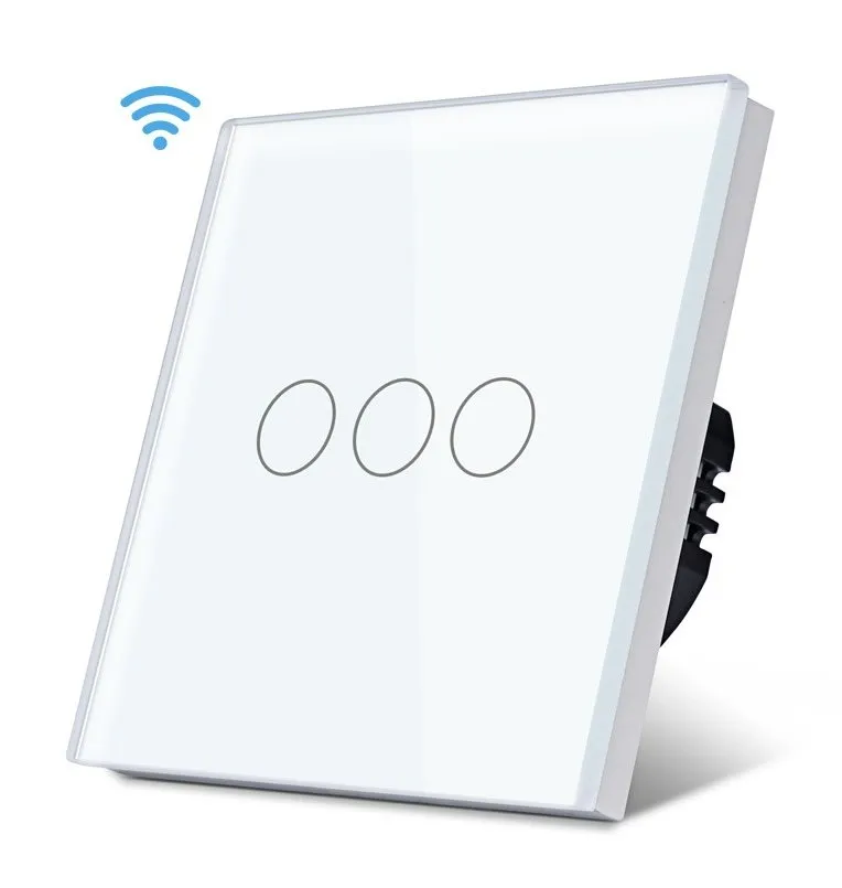 Image 1 of Wi-Fi 3 Gang 1 way switch Universal model , L+N, 1000W/gang Tuya/Smart Life App,Easy Remote Control with Amazon Alexa,Google Assistant,Yandex Alice Size:86*86mm Glass Panel