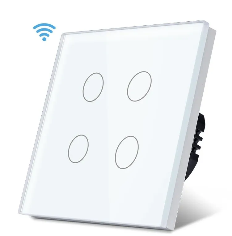 Image 1 of Wi-Fi 4 Gang 1 way switch Universal model , L+N, 1000W/gang Tuya/Smart Life App,Easy Remote Control with Amazon Alexa,Google Assistant,Yandex Alice Size:86*86mm Glass Panel