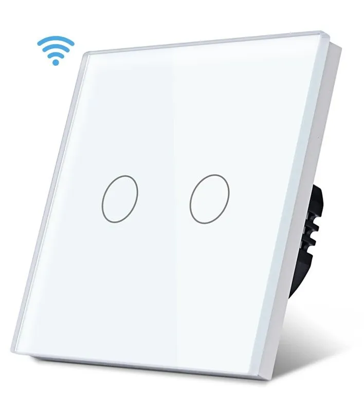 Image 1 of Wi-Fi 2 Gang 1 way switch Universal model , L+N,1000W/gang Tuya/Smart Life App,Easy Remote Control with Amazon Alexa,Google Assistant,Yandex Alice Size:86*86mm Glass Panel
