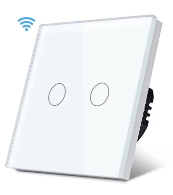 Wi-Fi 2 Gang 1 way switch Universal model , L+N,1000W/gang Tuya/Smart Life App,Easy Remote Control with Amazon Alexa,Google Assistant,Yandex Alice Size:86*86mm Glass Panel